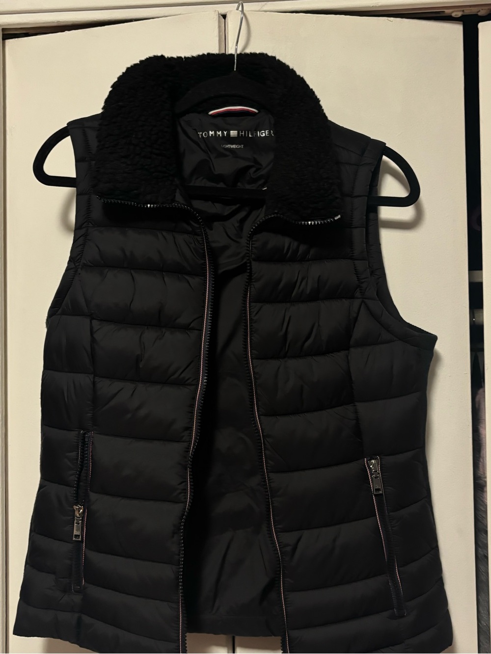 Tommy Hilfiger Black Quilted Puffer Vest with Sherpa Collar